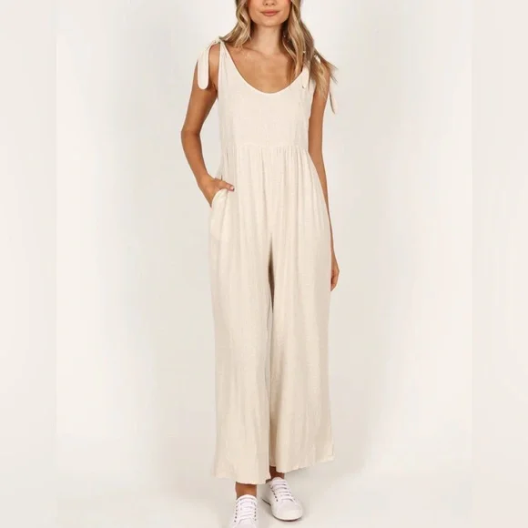 Petal & Pup Ayla Linen Jumpsuit Oatmeal - Picture 8 of 11